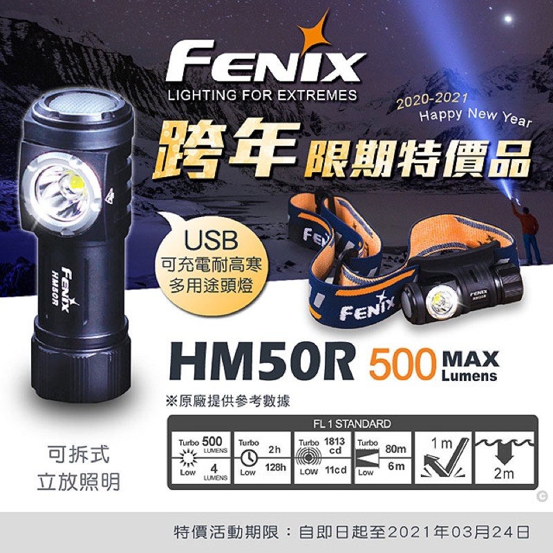 玩相機 fenix HM50R可充電耐高寒多用途頭燈 越野跑 登山 夜跑 最高亮度500流明 IP68防水等級