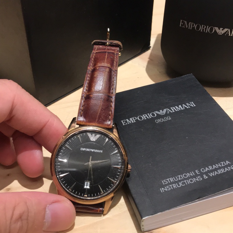Armani ar-2444 玫瑰金 二手 男錶 手錶 錶 商務 上班族 石英錶 電子錶 機械錶 鐘 錶 指針