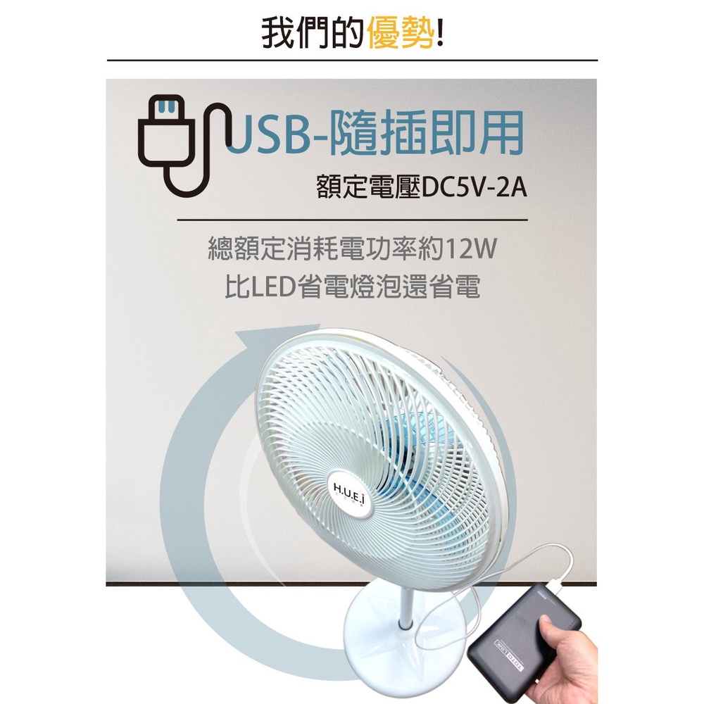 【現貨/含運】HUEI 生活提案_14吋DC扇_USB電風扇_行動電源隨插即用TY-D1422 野餐/露營/停電必備