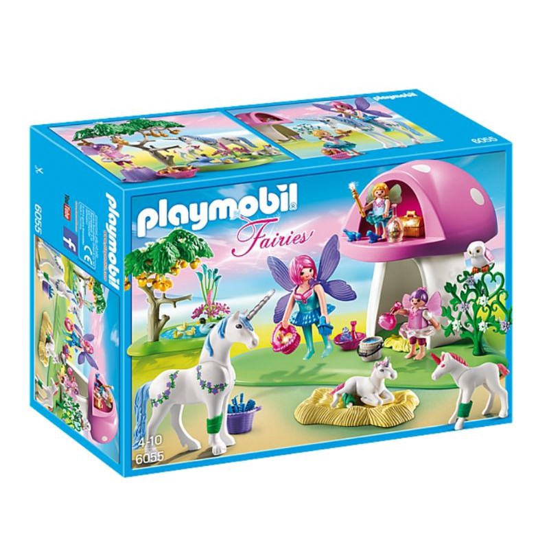 全新 Playmobil 摩比 6055 獨角獸童話森林 粉紅蘑菇屋 蘑菇 獨角獸 精靈 仙子 貓頭鷹 樹 金蘋果 鴨子