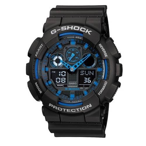 【CASIO】CASIO卡西歐G-SHOCK 電子錶GA-100 GA-100-1A2 黑藍 台灣公司貨保固一年