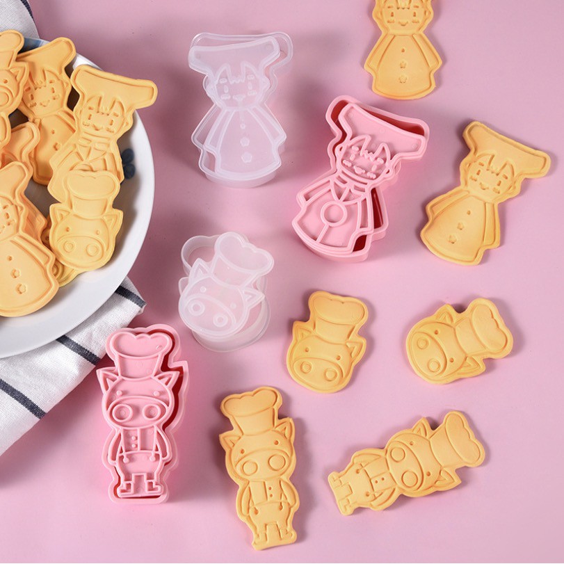 萌吉吉豬&amp;格格3D立體卡通糖霜餅乾模/饅頭飯糰模具/月餅模/ 塑料按壓式曲奇餅乾模