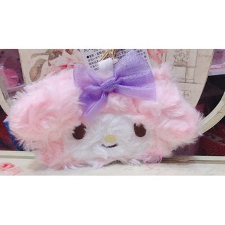 ♥小公主日本精品♥美樂蒂大臉蝴蝶結絨毛造型票卡套證件套識別證套附掛鍊掛包包褲子皆宜現貨58846506