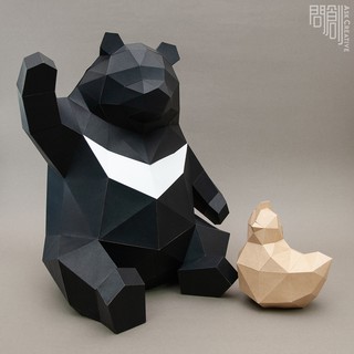問創設計 DIY手作3D紙模型 - 台灣瀕臨絕種保育系列 - 肥壯壯台灣黑熊(可加購小雞)