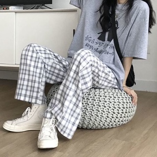 格子褲百搭韓版闊腿學生九分褲潮寬鬆休閒顯瘦直筒褲
