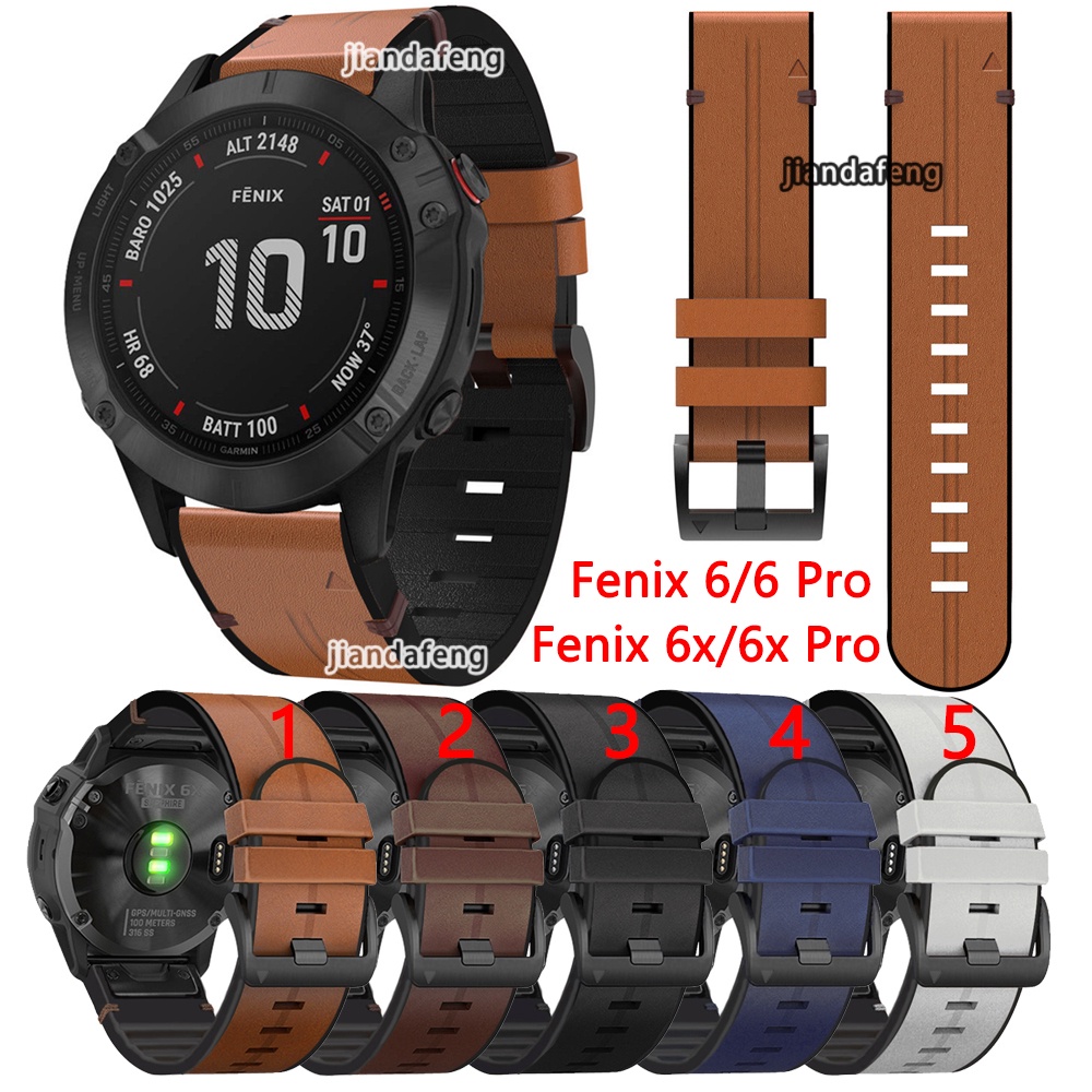 適用於 Garmin Fenix 6 6x Pro 手錶的快速貼合皮革矽膠錶帶。