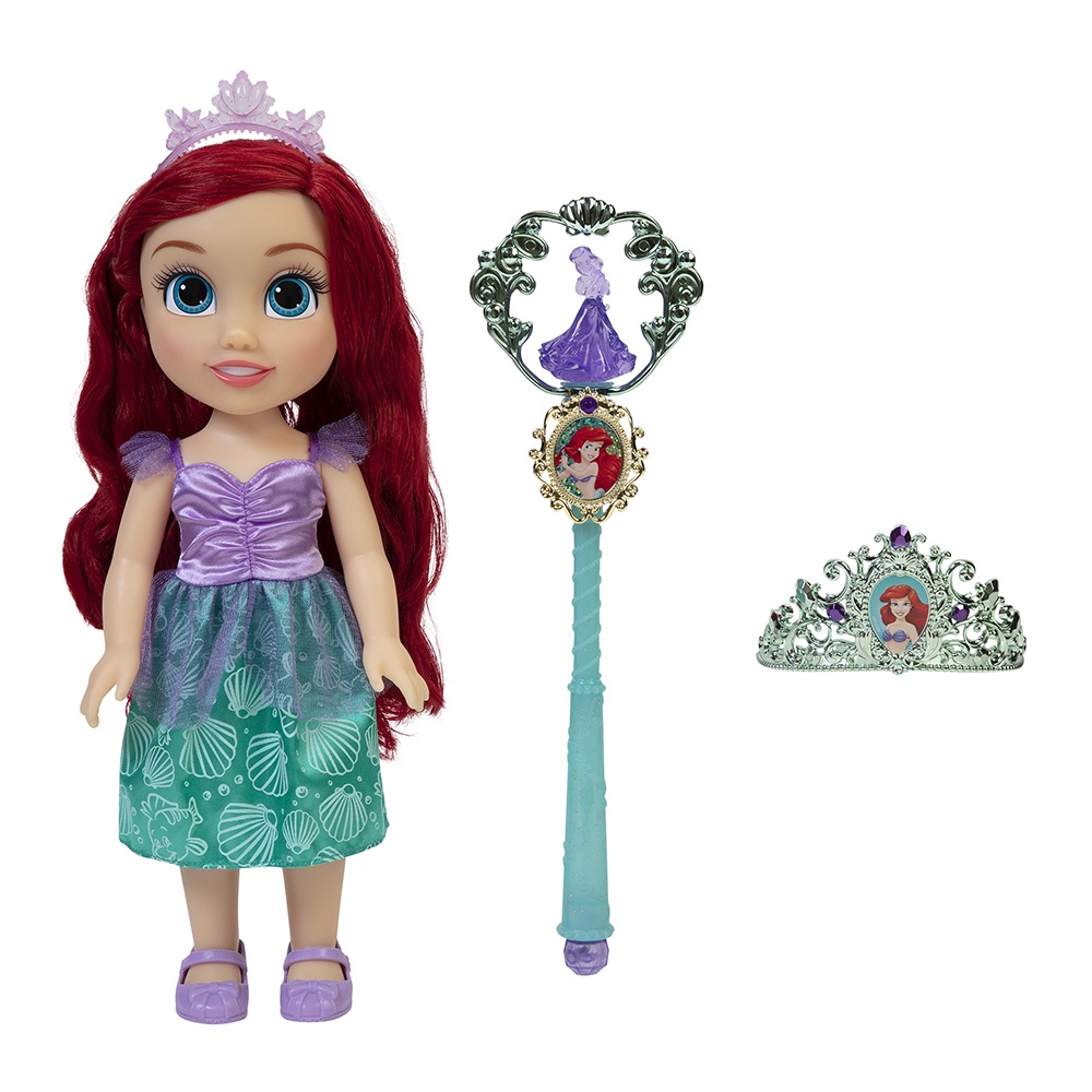 迪士尼 公主娃娃+皇冠權杖組 小美人魚 愛麗兒 正版 振光玩具