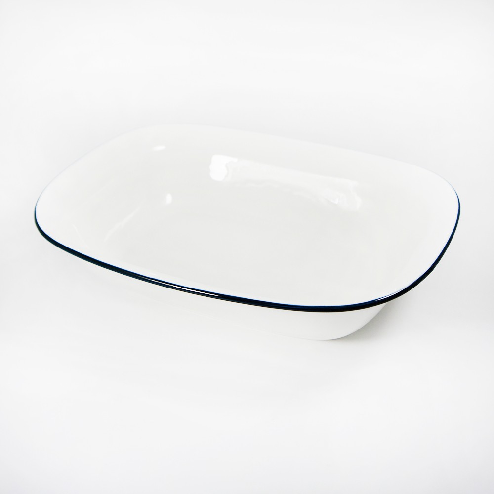 原點居家 簡約藍線 大號烤盤 創意北歐風 陶瓷烤盤 家用陶瓷餐具(9吋)