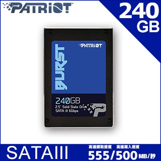 全新未拆 Patriot 美商博帝 Burst 240G 2.5吋 SSD 固態硬碟