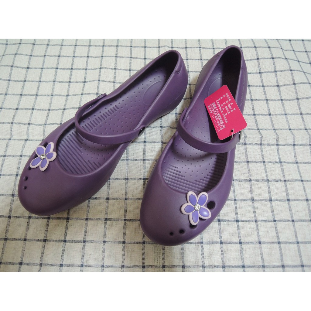 小蛙菇菇~SE鞋001~全新39號紫色 雨鞋 平底娃娃鞋 防水走路雨鞋 24.5吋 超美 花朵 防滑 MIT 台灣製