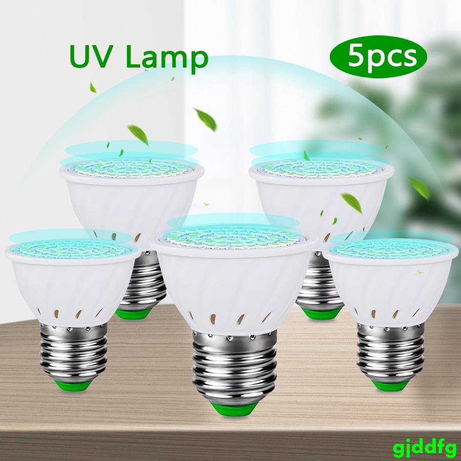 5個裝E27紫外線消毒燈48LED UVC殺菌燈泡室內紫外線燈110V