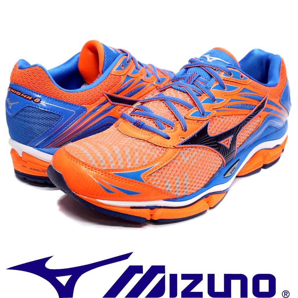 鞋大王Mizuno J1GC-161118 橘×藍×黑 ENIGMA 6 大波浪片慢跑鞋/特價出清/假一賠十/免運費/