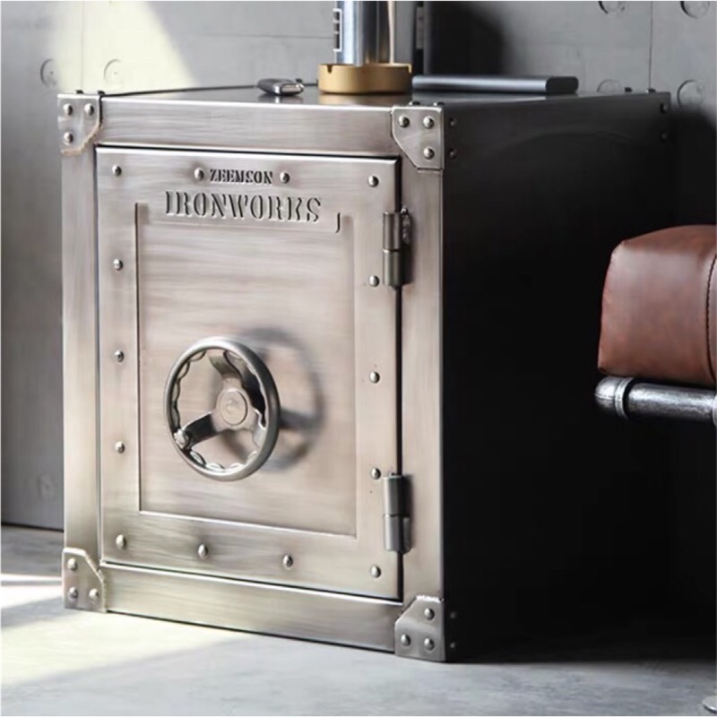 免運～北歐工業風保險箱保險櫃鐵藝收納櫃床頭櫃帶鎖床邊小櫃子儲物櫃邊櫃ins風