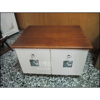 高雄．黛博拉家飾精品． 鄉村雙色白色實木磁磚傢俱桌下輪子二抽櫃收納櫃置物櫃矮櫃小茶几活動櫃客製化傢俱訂做(客訂款)