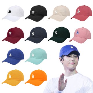 MLB 韓國 LOGO CAP NY LA 黑 白 藍 橘 卡其 紐約 洋基 道奇 老帽 電繡 小LOGO DOT聚點