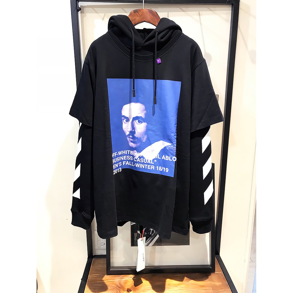 現貨【OFF WHITE】2018秋冬 BERNINI頭像照片 多層次 短T 拼接 連帽衛衣 帽T