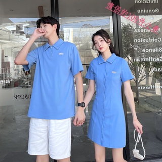 【COUPLE】情侶裝❤❤夏裝2022翻領短袖收腰連衣裙男T恤衫上衣