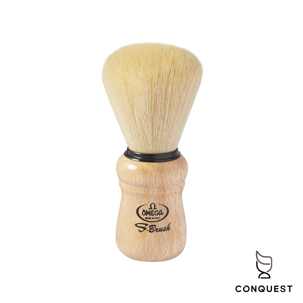 【 CONQUEST 】義大利 OMEGA 專業修容鬍刷品牌 S10005 山毛櫸木刮鬍刷 S-Brush 合成纖維刷