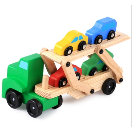 💓現貨 現貨💓高質感木製仿真雙層運輸車玩具/木製拖車/木質小車
