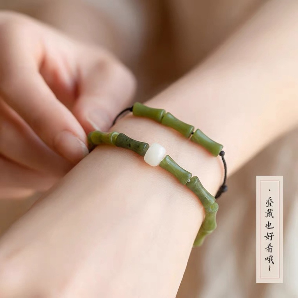 【夏日新品】復古風 橄欖石竹節串珠手繩 手鍊飾品 男女款
