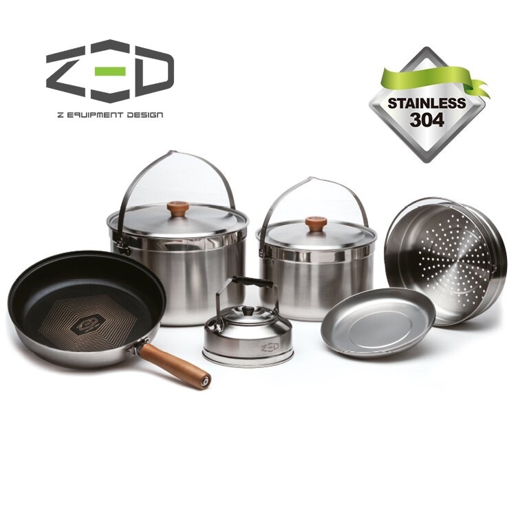 ZED 戶外不鏽鋼鍋具6件組II L ZBACK0304 / (304不銹鋼、三層式鍋面、鑽石塗層、附贈收納袋)