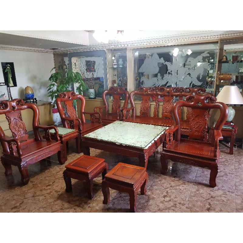 越南進口，幾近全新 二手梨花木十件組家具，實木雕花木沙發，板凳，矮桌