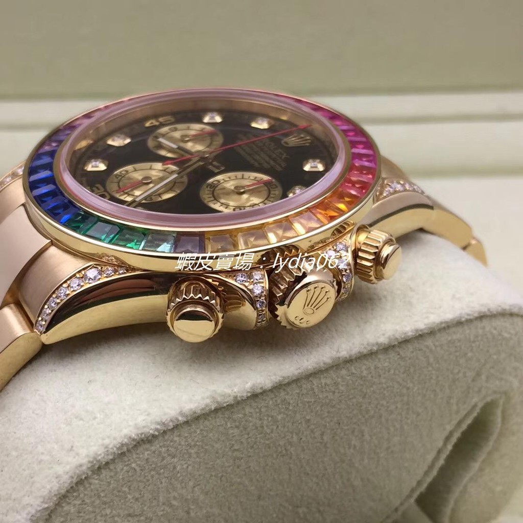 Rolex 勞力士 宇宙計型迪通拿系列116508黑盤鑲鑽三眼手錶 彩虹迪