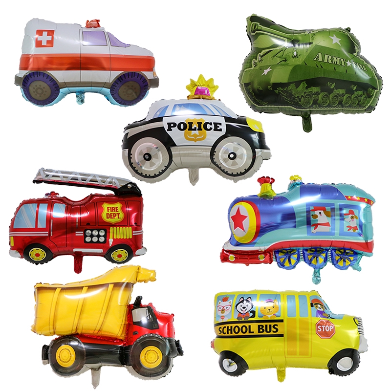 男孩生日佈置 汽車主題消防警察火車飛機交通工具卡通鋁膜氣球裝飾 車類鋁膜氣球