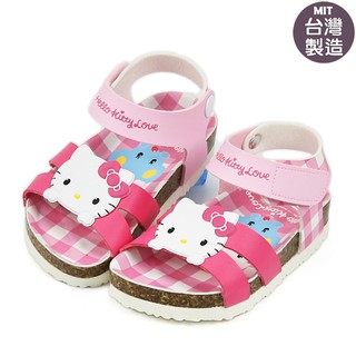 女童鞋/Hello Kitty 凱蒂貓大頭造型格紋氣墊涼鞋(817923)桃色14-19號
