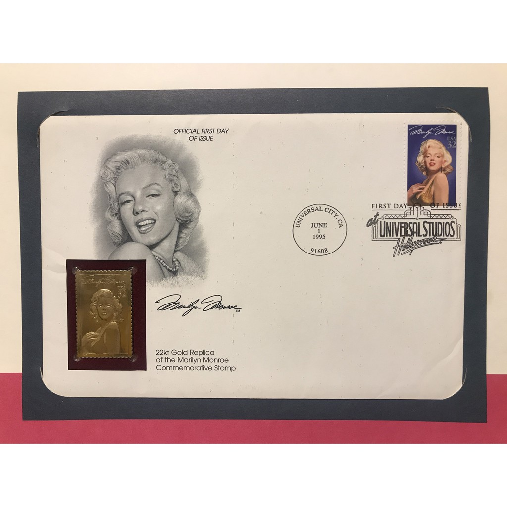 瑪麗蓮夢露Marilyn Monroe  22K黃金紀念郵票+首日封+紀念海報 美國郵局1995年限量發行