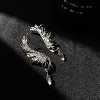 925銀針氣質耳釘新款古風漢服耳掛奢華耳環女 個性天使之翼耳骨夾