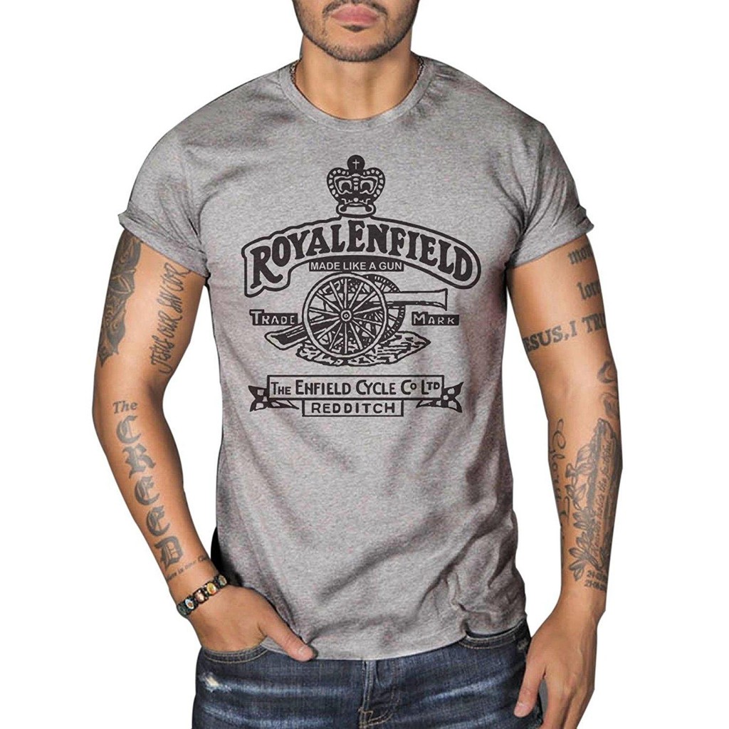 Royal Enfield Vintage Logo MOTORCYCLE BIKER 男士灰色 T 恤