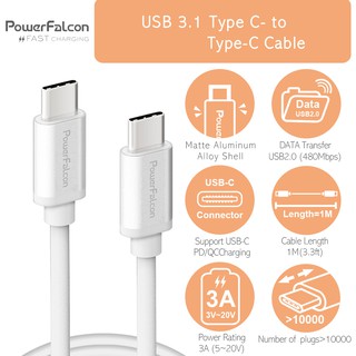 紅隼 USB Type C (USB-C) to USB 2.0 Type C PD QC快速充電傳輸線