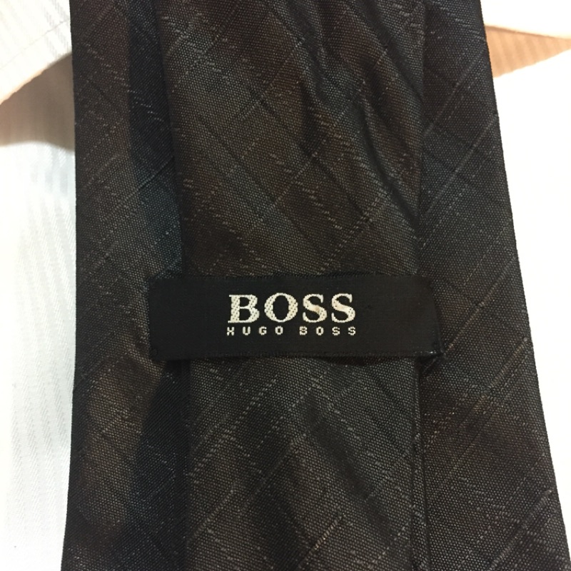 HUGO BOSS 領帶 絲質 黑 斜格紋 寬8公分 二手