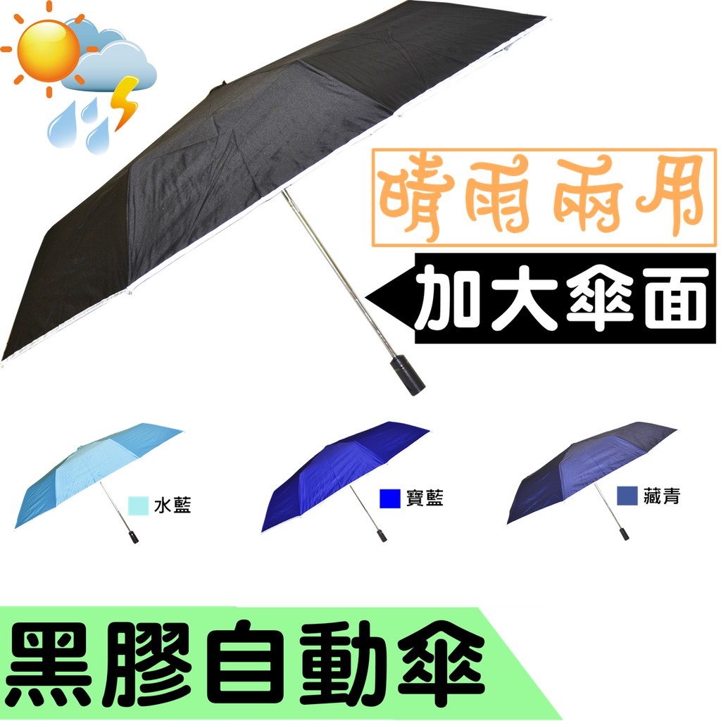 125CM大傘面黑膠自動傘 自動傘 雨傘 纖維骨架 晴雨兩用 自動開收傘