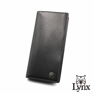 【Lynx】美國山貓細面紋進口牛皮長夾-暗袋款- 16卡/透明窗/雙鈔位 皮夾錢包-黑色 LY16-2085-99