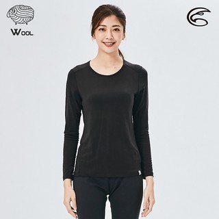 ADISI 女美麗諾混紡羊毛圓領彈性保暖衣AU2521003 【濃墨黑】(S-XL) / 抗靜電 抑菌消臭 透氣 發熱衣