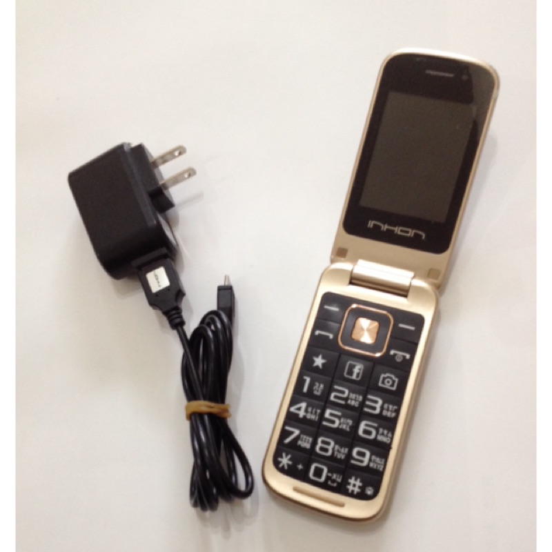 Inhon 手機空機 G106+ 大按鍵老人機 可用facebook 金色菱格紋設計 雙卡雙待