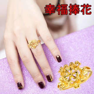 H3570【幸運捧花 黃金戒指】開口戒指 防退色 鍍24K金 招財開運 防小人 新娘/結婚/喜宴 現貨 實品拍攝 薩摩亞