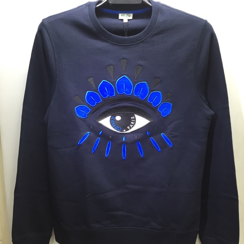 KENZO Paris 經典 刺繡 眼睛 Logo 深藍色 長袖 大學踢 全新正品