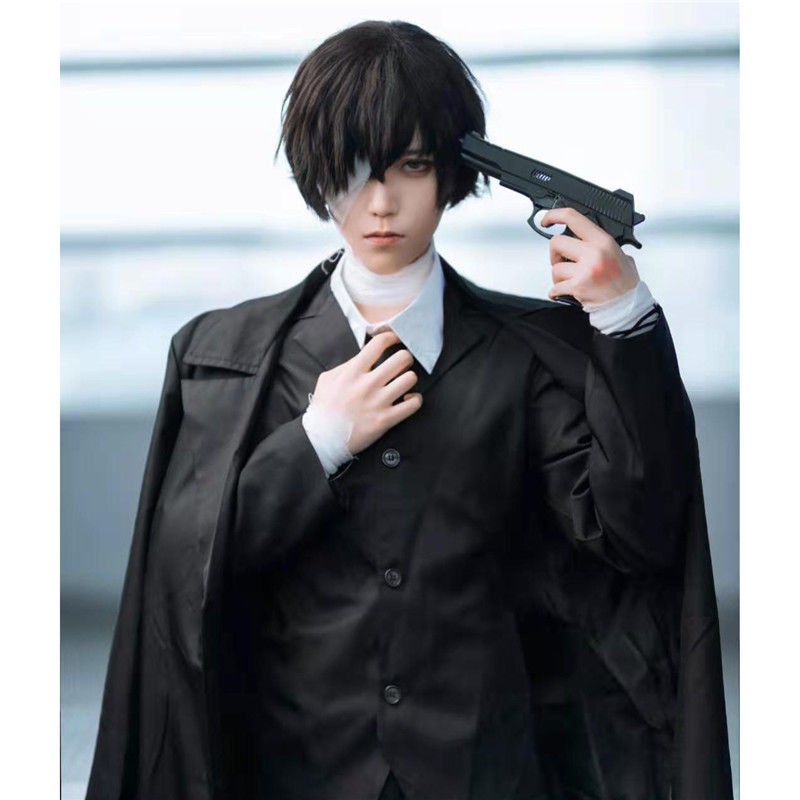 現貨 文豪野犬cos服太宰治cos服黑時代黑色風衣套裝cosplay服裝假發毛 蝦皮購物