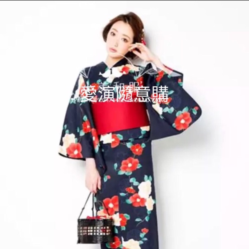 Grl 日本和服浴衣套裝藏藍底山茶花 蝦皮購物