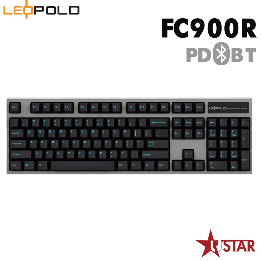 LeoPold FC900R BT PD 黑底青字 灰殼 藍芽版 PBT二射成型 正刻 英文 機械 鍵盤