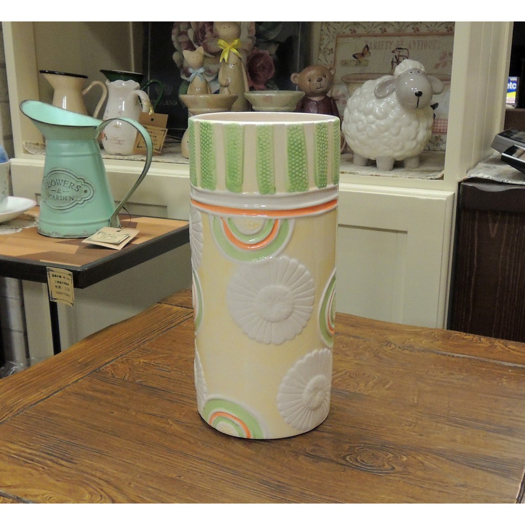 普普風花瓶 花筒 陶瓷花瓶 陶瓷花器 浮雕花器 彩色造型花瓶 無孔花器(商品不含裝飾的假花束)