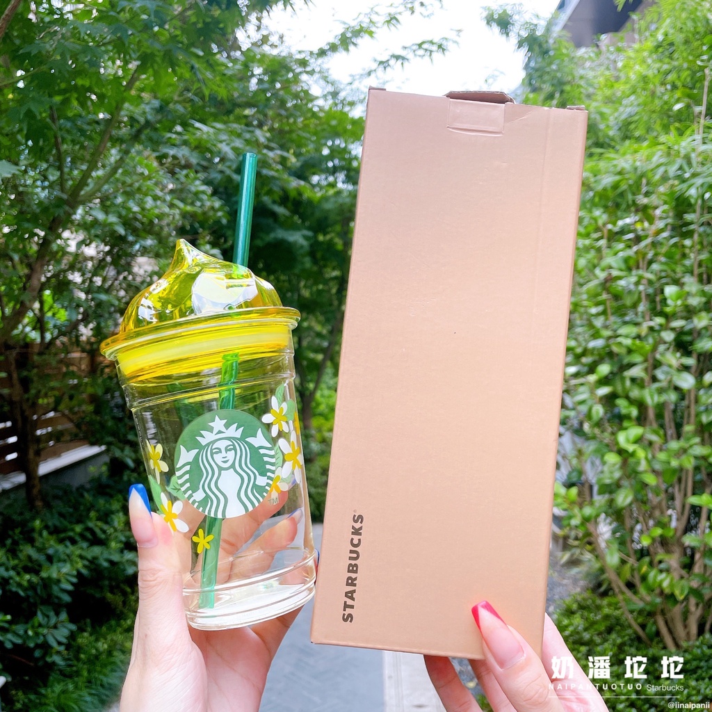 Starbucks官方正品！星巴克杯子夏季繽紛叢林鳳梨星冰樂造型透明玻璃吸管杯果汁珍珠奶茶水杯咖啡杯帶蓋子355ml