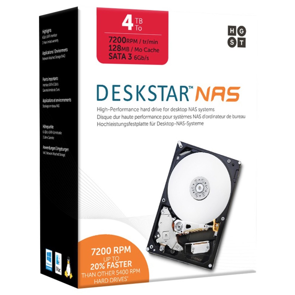 保固三年 全新未拆 HGST 4TB 3.5吋 7200轉 SATAⅢ NAS 硬碟 H3IKNAS400012872