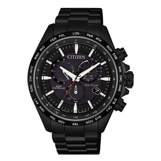 CITIZEN 星辰 Gent's 光動能電波三眼計時男錶-黑(CB5835-83E) 45mm