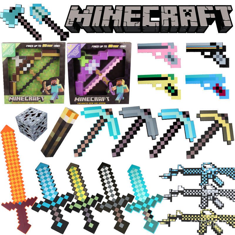 Minecraft我的世界周邊模型鑽石劍稿弓箭eva武器塑料工具兒童玩具 蝦皮購物