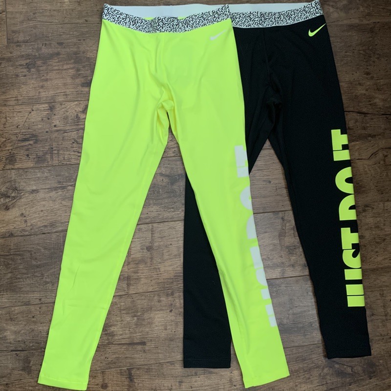 Nike Pro Dri-Fit 女性全新運動機能褲 螢光黃/黑色 健身 單車 運動 吊牌未拆