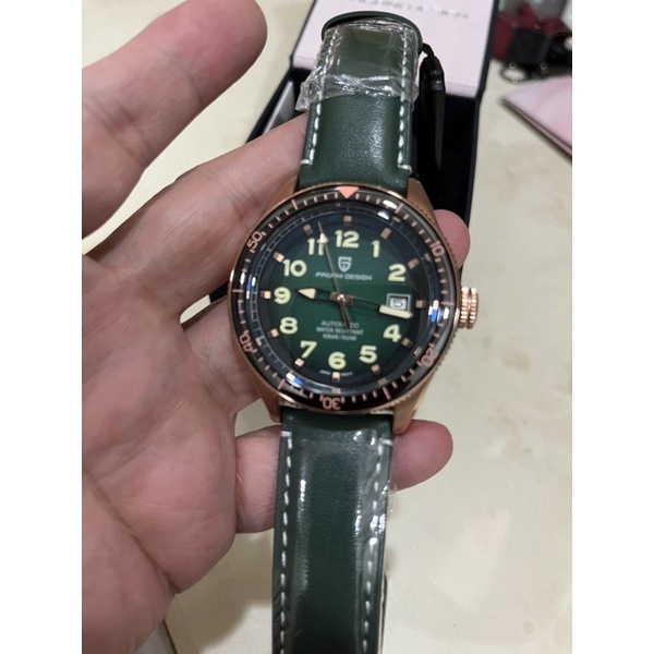 PAGANI DESIGN 帕加尼 義大利🇮🇹 機械綠皮錶帶綠面手錶 附保證卡 原裝盒裝